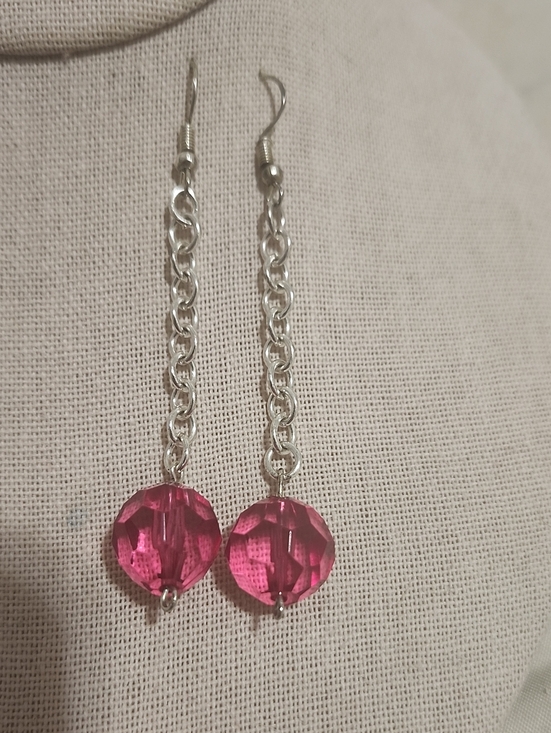 Hand Crafted Jewelry - Repurposed Pink Enchantment Drop Chain Earrings